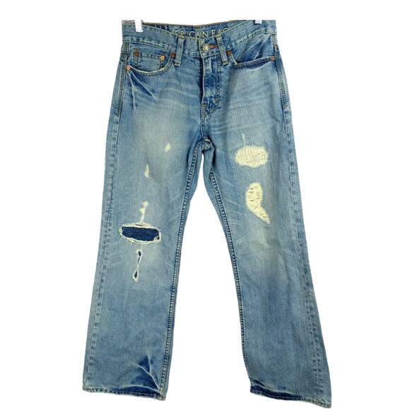 AMERICAN EAGLE~ Distressed Destroyed Patched Bootcut Jeans ~26 X 28 - Picture 2 of 8